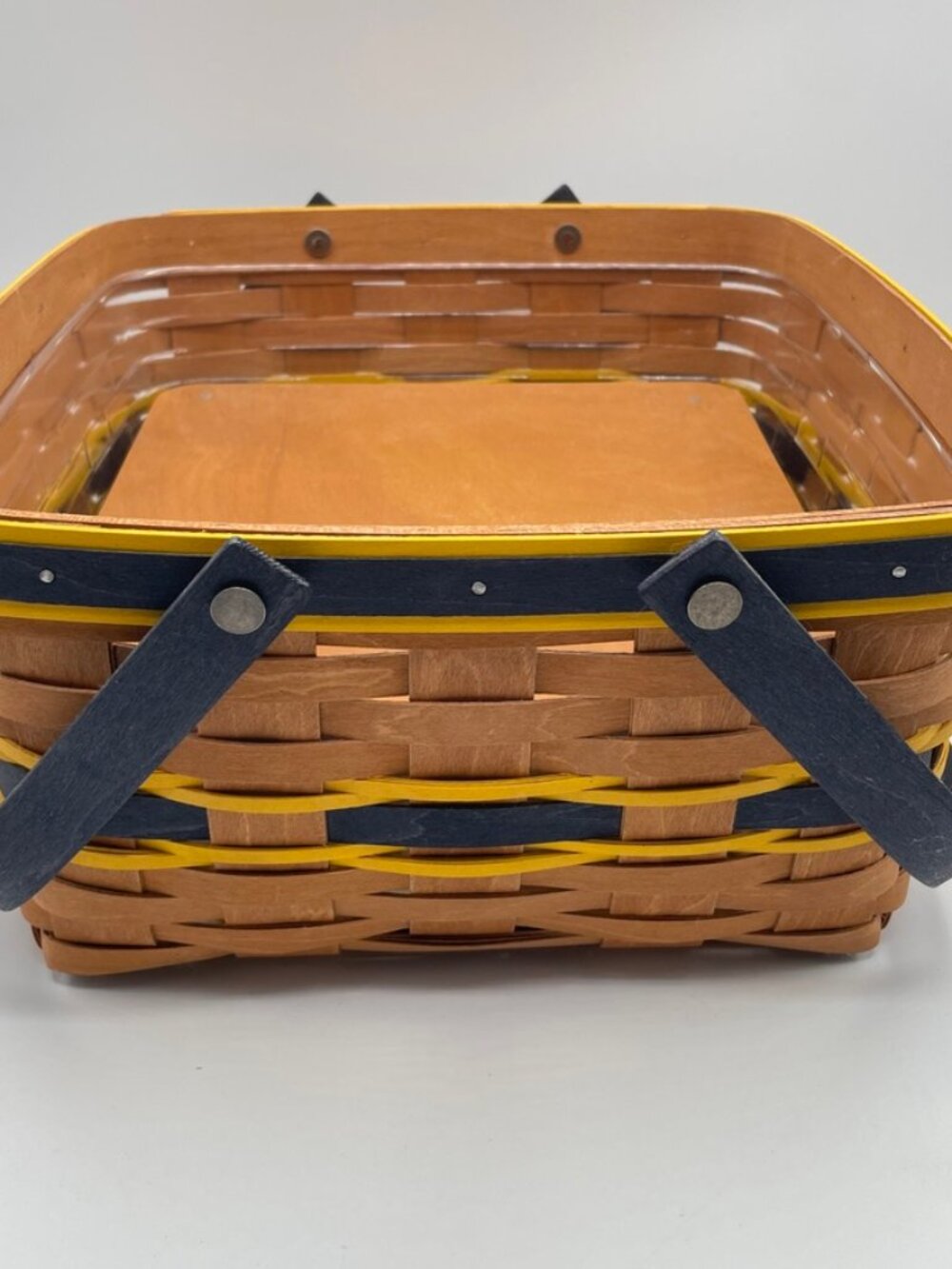 RARE 2009 Longaberger TeamSpirit Basket NavyBlue Yellow w/ Plastic Liner & Riser